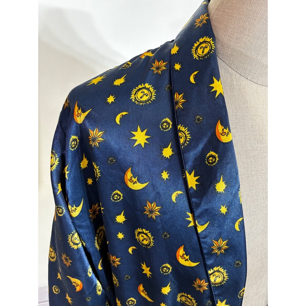 Sold. Liz Claiborne Vintage Celestial Sun Moon Stars Navy Blue Satin Robe Mens - Picture 5 of 7